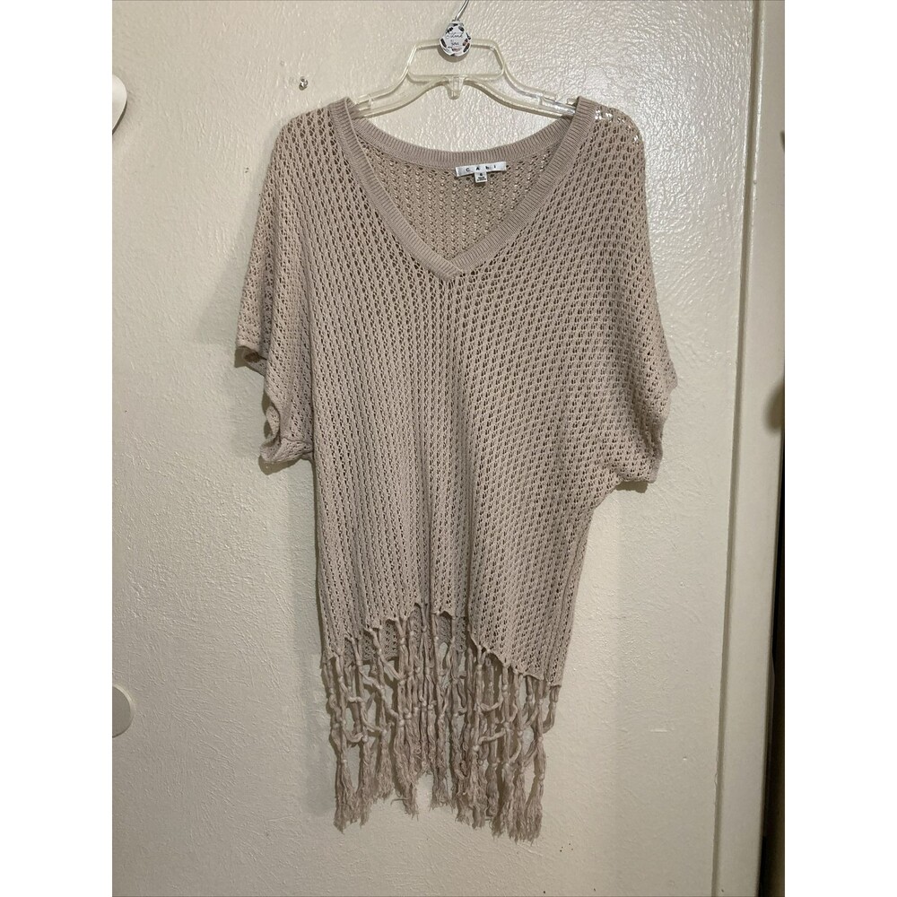 Cabi Cover Up Size Small Crocheted Vneck Fringe Hem Boho Beach 008